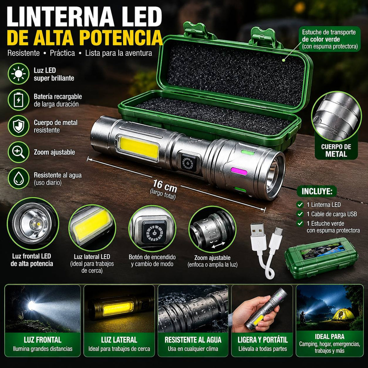 Linterna Led de Alta Potencia 🔦