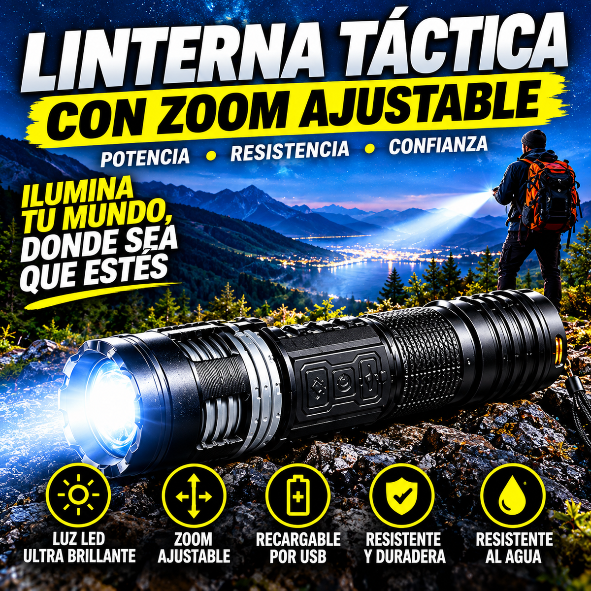 Linterna Táctica Zoom Ajustable